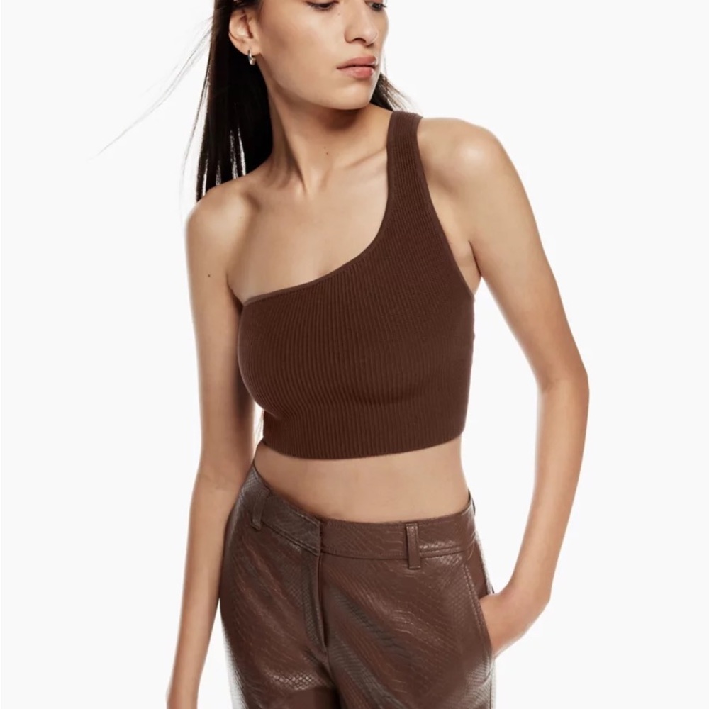 Aritzia Babaton Sculpt Knit One Shoulder Crop Tank